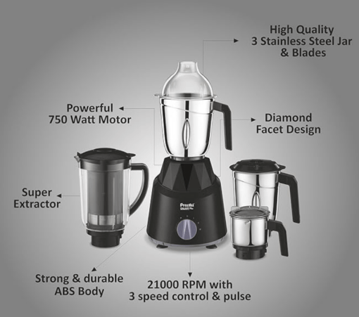 Preethi Galaxy Plus MG-250 Mixer grinder, 750 watt, Pink/Black, 4 Jars - Super Extractor juicer Jar, Vega W5 Motor with 5yr Warranty & Lifelong Free Service - Image 3